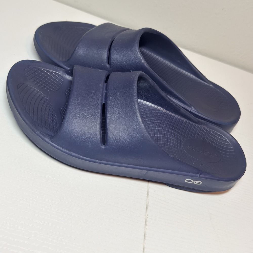 Oofos Ooahh Recovery Slide Sandals Navy Orthopedic Cushioned Women's 9 Men's 7 - Picture 3 of 10
